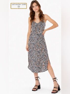 NWT Saltwater Luxe Brigette Leopard Mix Midi Tank Dress large boho